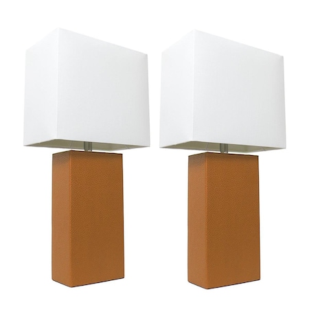 Star Brite Elegant Designs Modern Leather Table Lamp with White Fabric Shade - Tan, 2PK ST2519693